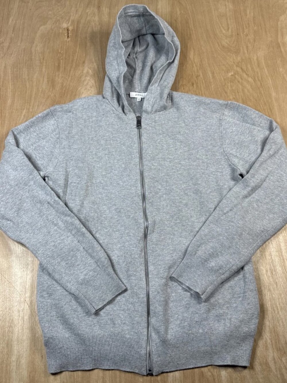 Arne Mens Medium Gray Full Zip Heavyweight Sweatshirt Stretch Pocket Gym Hoodie